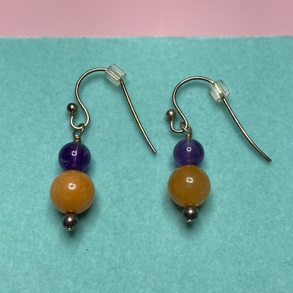 💛 Classic 925 Purple Amethyst and Orange Citrine Beaded Earrings - Picture 1 of 4